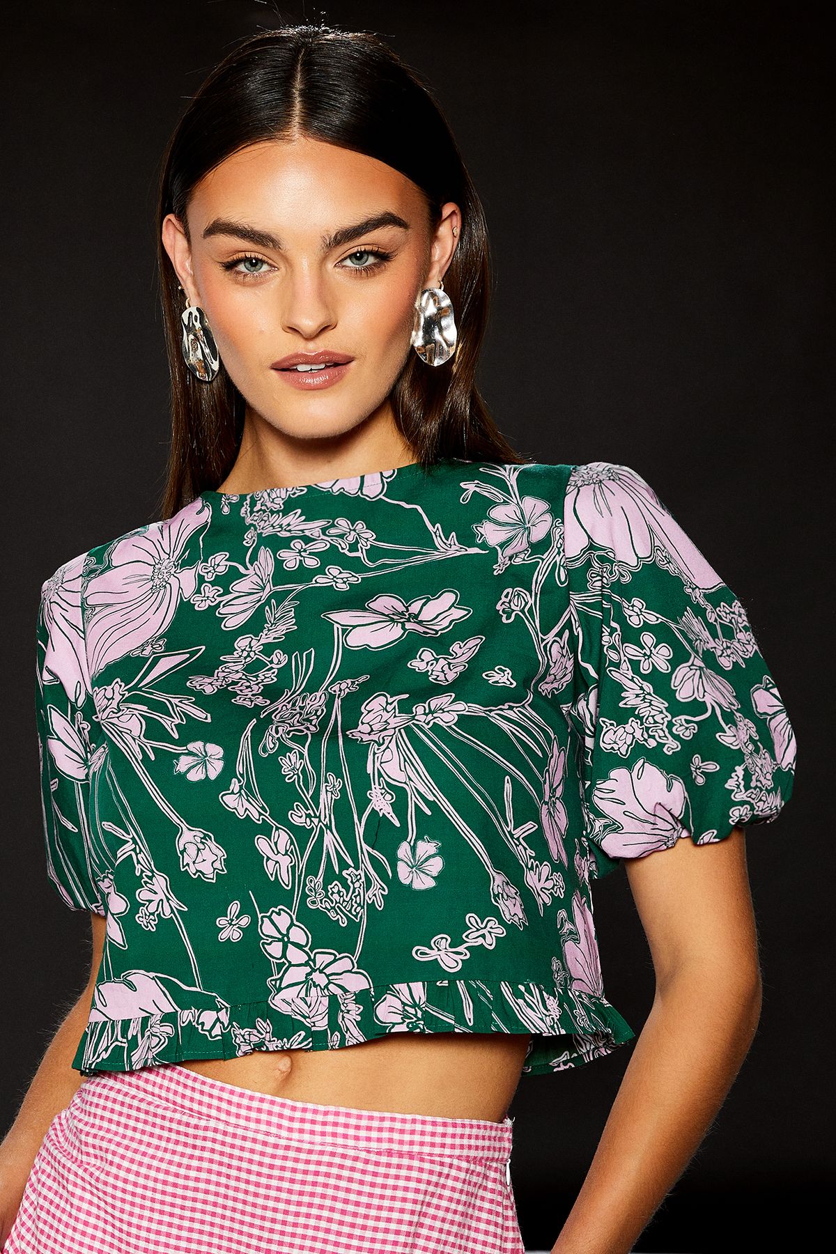 RUNWAY 1.8.1.8 Runway 1.8.1.8 Printed Puff Sleeve Boxy Blouse Green image 3