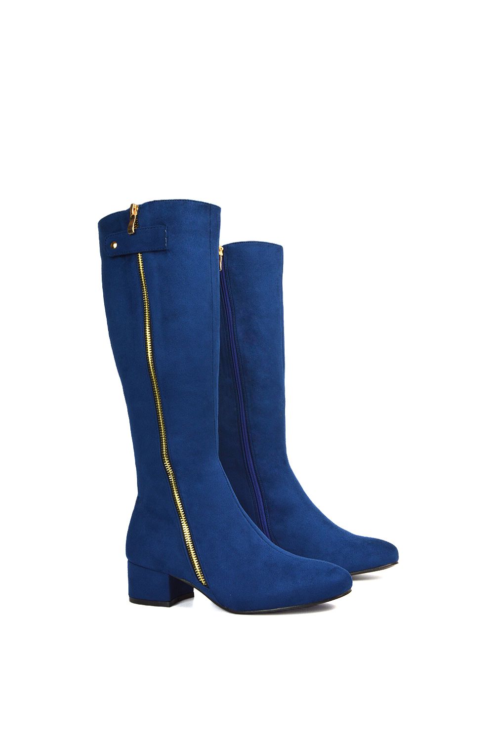 XY London 'Darcy' Low Block Heel Knee High Long Boots With Decorative Zip image 6