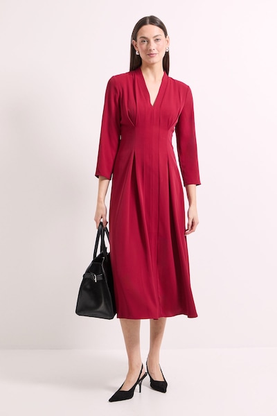 Principles Panel And Pleat Detail Crepe Midi Dress Berry