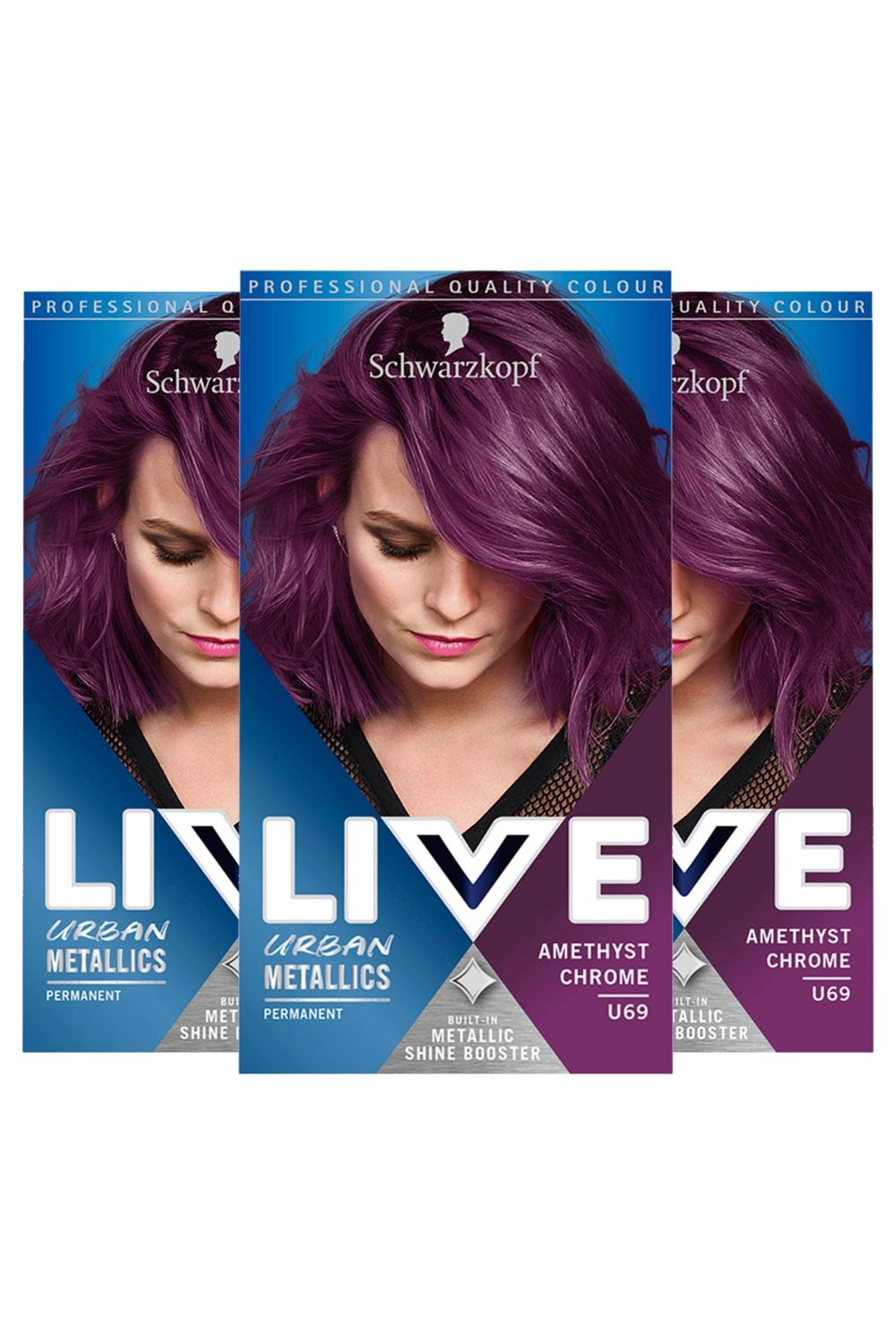Schwarzkopf LIVE Amethyst Chrome 'Hair Dye' Urban Metallics U69 3 Pack image 1