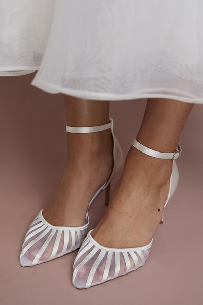 Coast Bridal Krystal Satin Mesh Detail High Stiletto Heel Court Shoes White