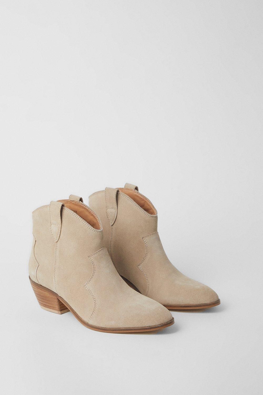 Oasis Jemima Suede Western Cowboy Ankle Boots Beige image 3