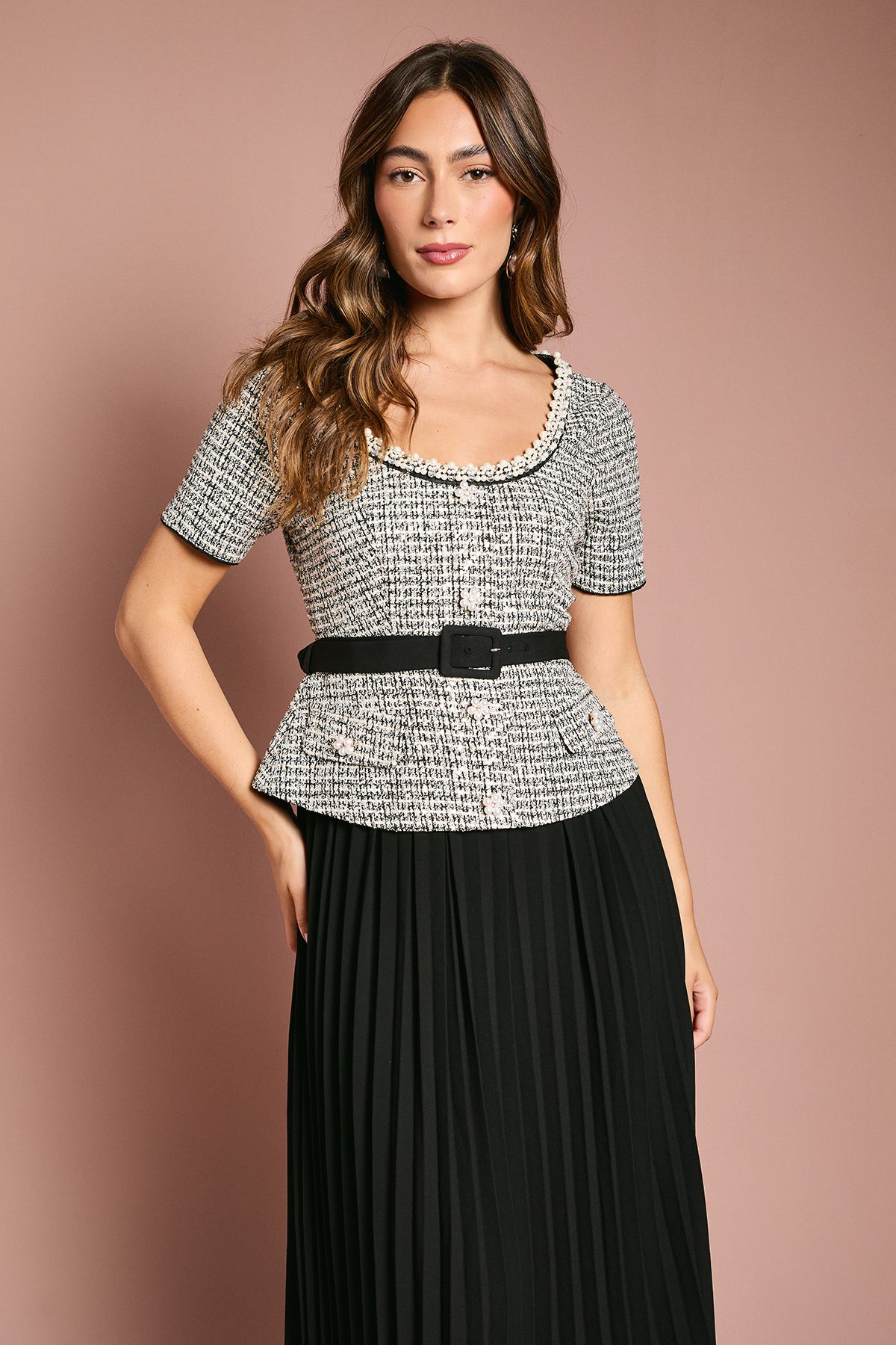 Coast Tweed Bodice With Pleated Georgette Skirt And Diamante Trim Mono image 2