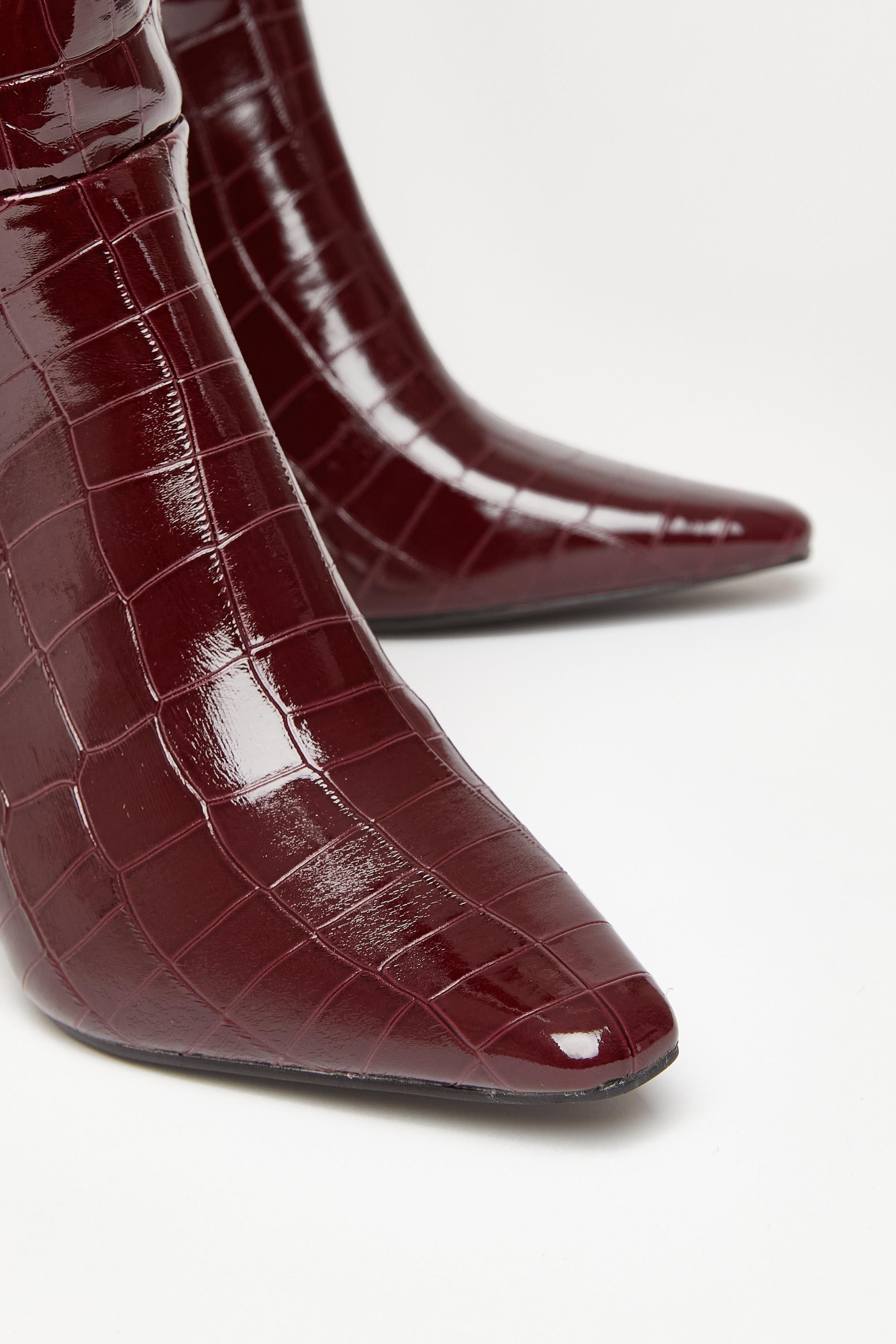Quiz Burgundy Croc Knee High Boots image 4