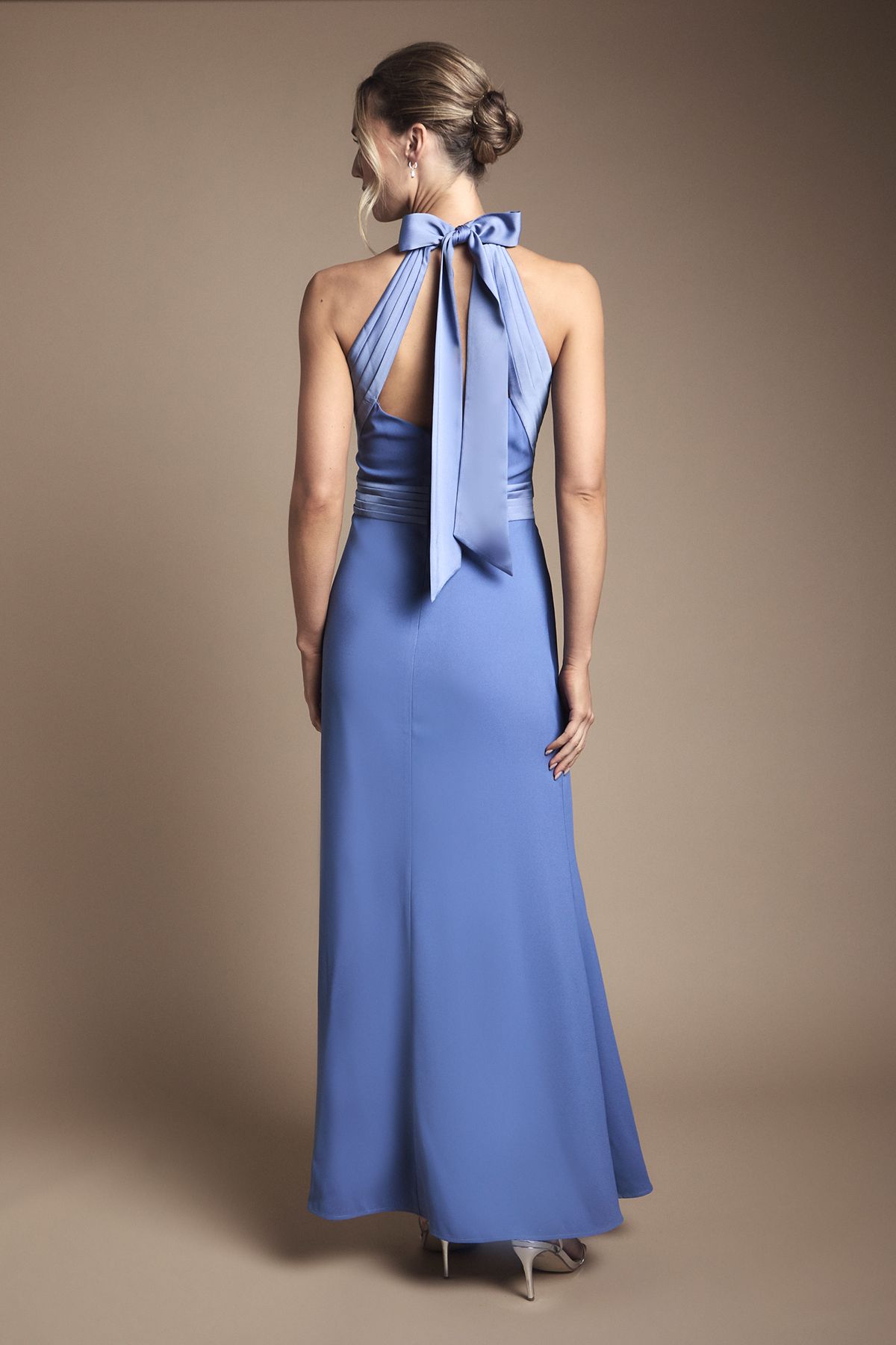 Oasis Halter Pleat Detail Maxi Bridesmaid Dress Slate Blue image 4