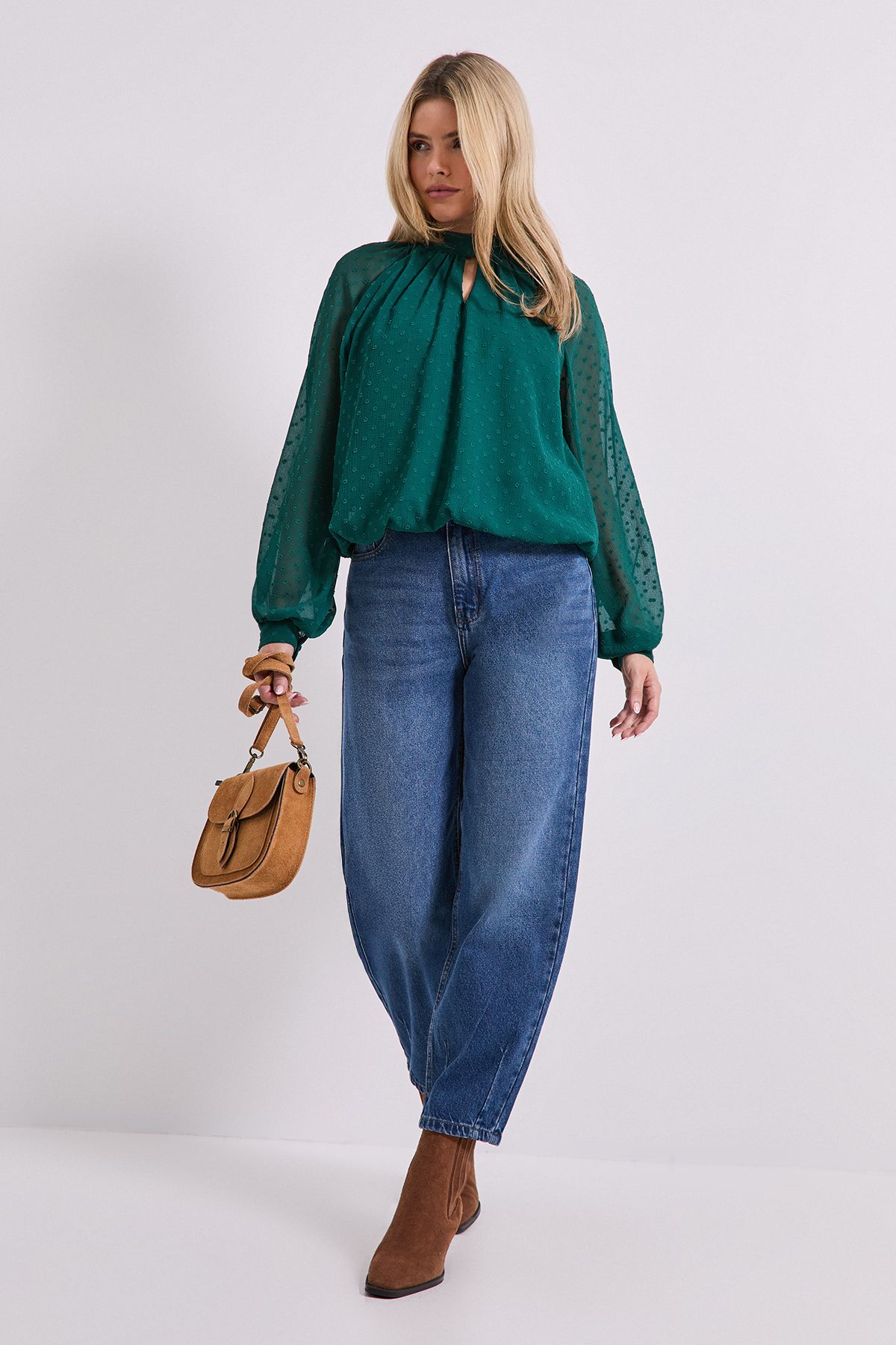 Dorothy Perkins Tie Neck Keyhole Blouson Sleeve Blouse Forest image 4