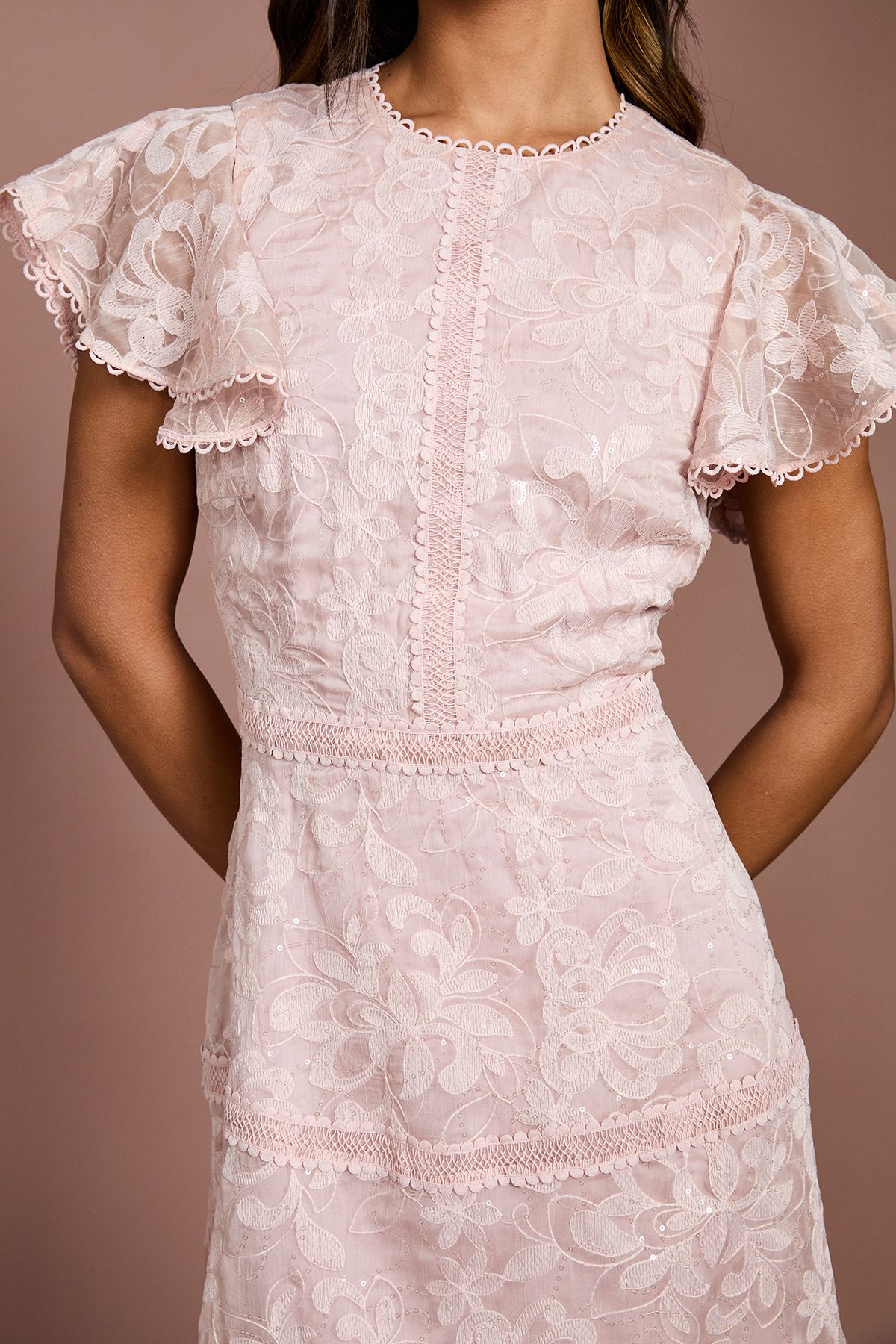 Coast Sequin Lace Tiered Midi Dress Blush image 4