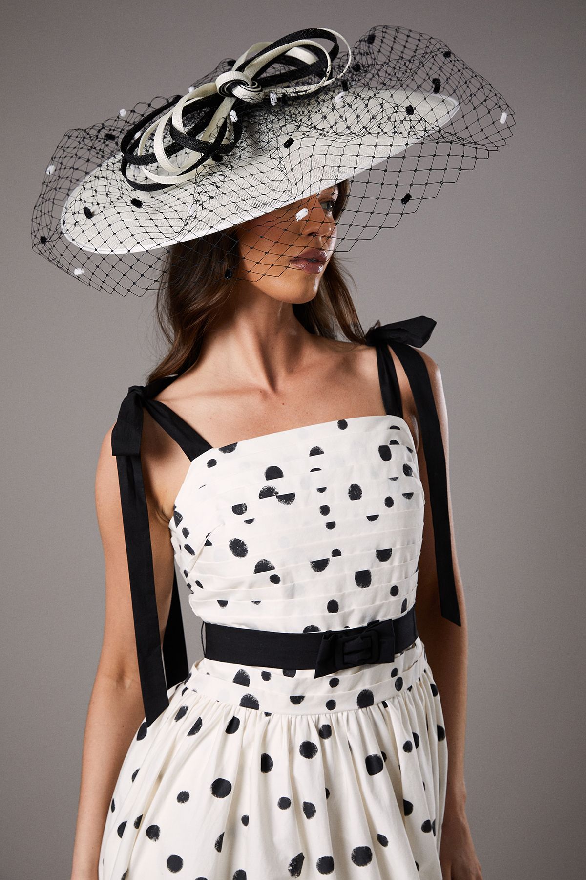 Coast Lisa Tan Mono Spot Bow Detail Midi Dress Mono image 2