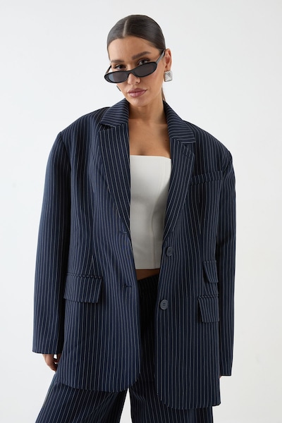 MissPap Premium Pinstripe Oversized Blazer Navy