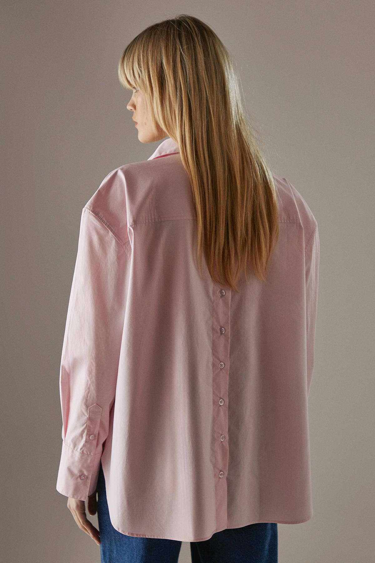 Warehouse Oversized Button Back Shirt Pale Pink image 3