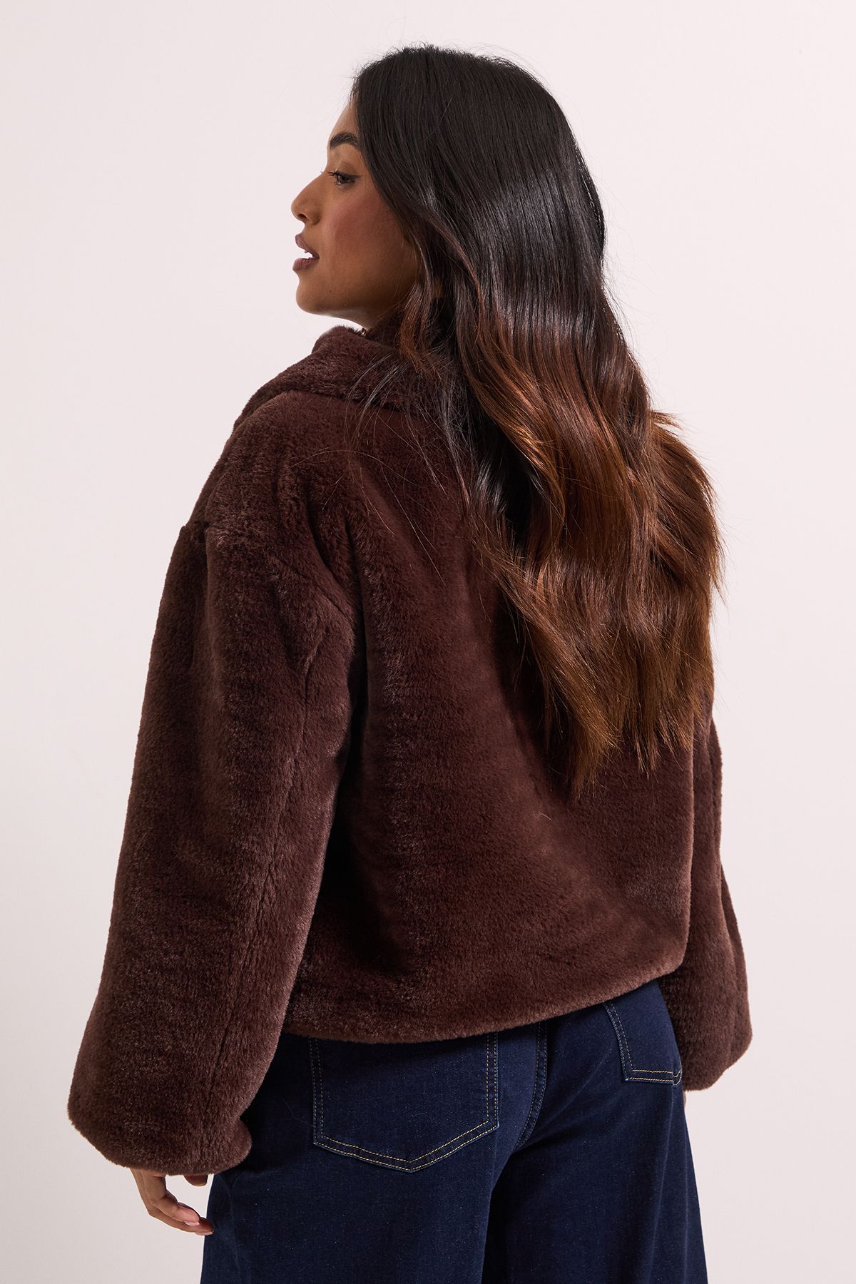 Dorothy Perkins Petite Faux Fur Coat Chocolate image 4