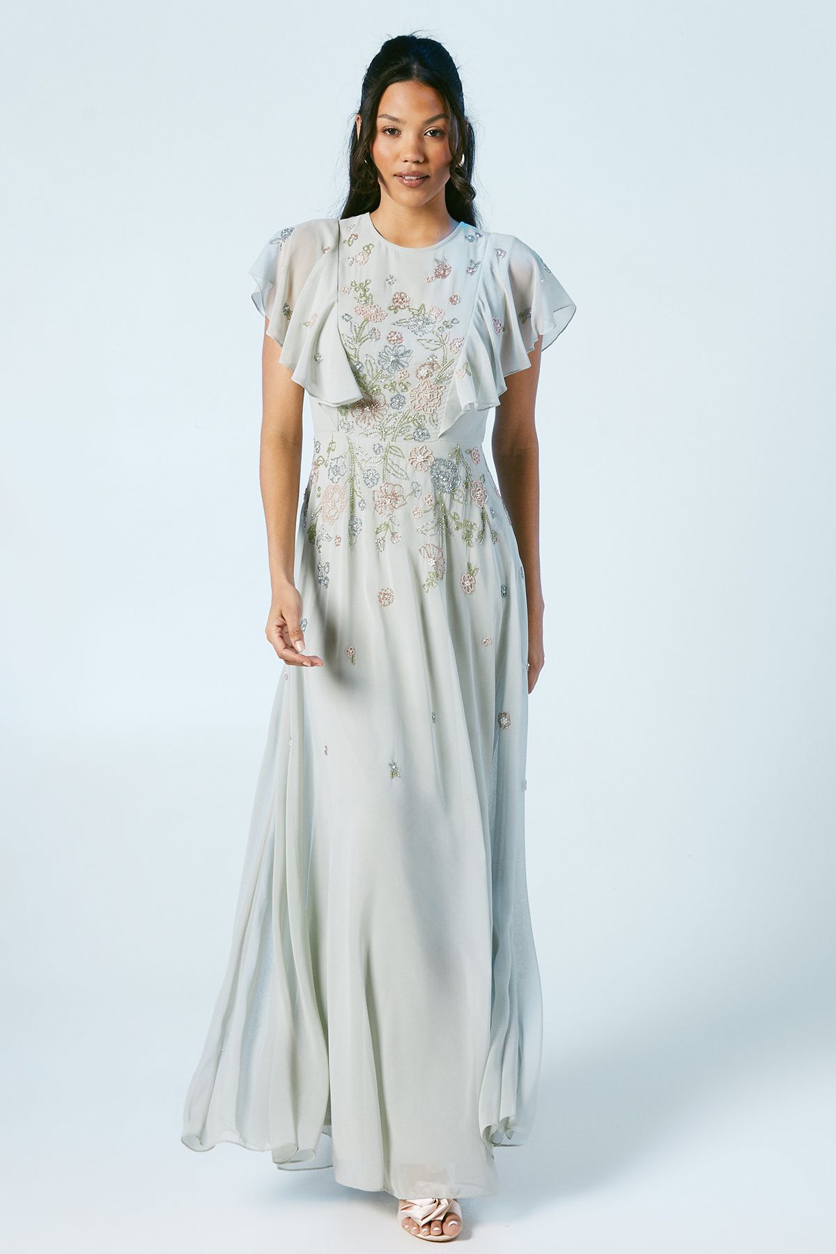 Coast Flutter Sleeve Embellished Ditsy Floral Bridesmaid Dress Sage image 1