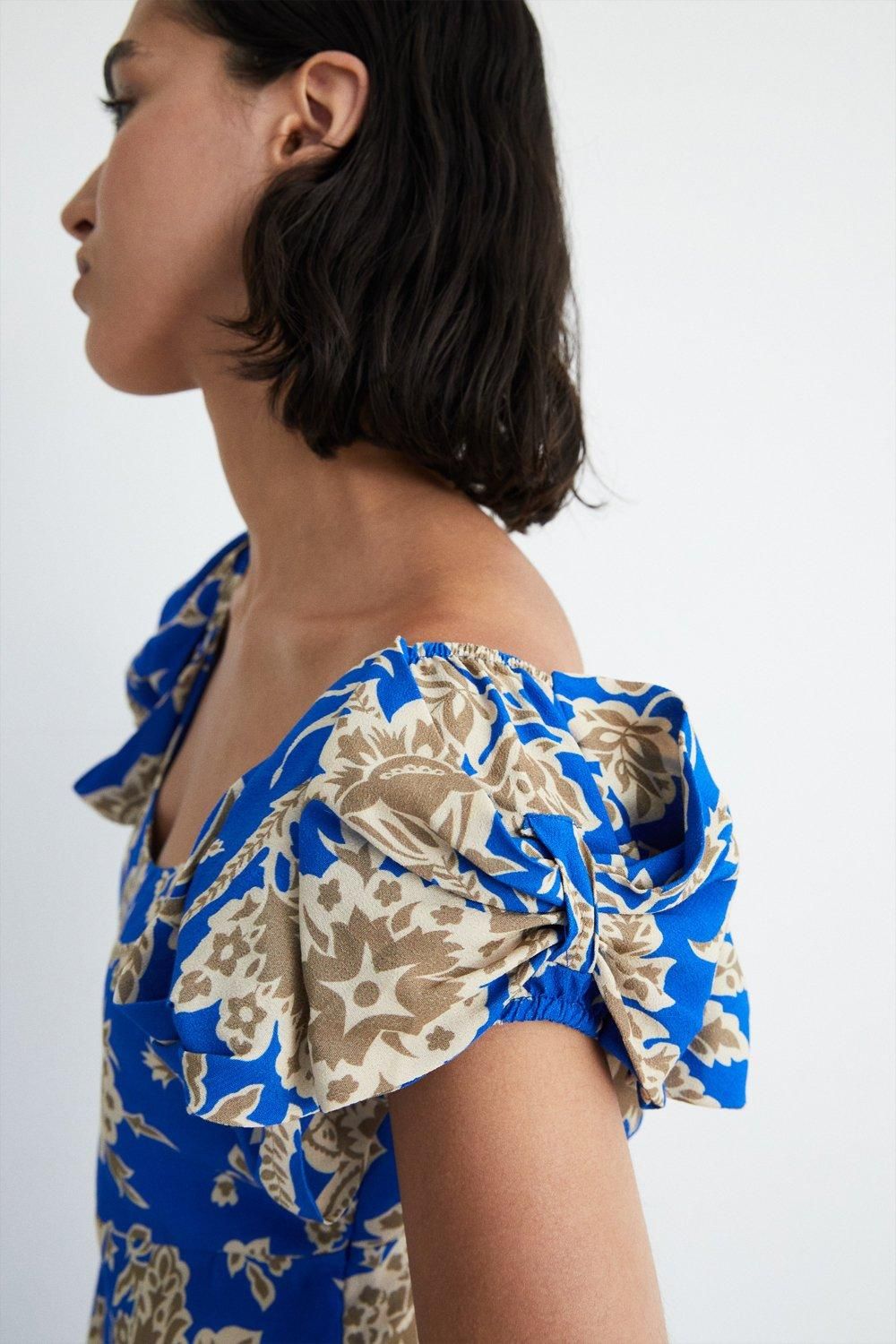 Warehouse Floral Print Square Neck Midi Dress Blue image 5