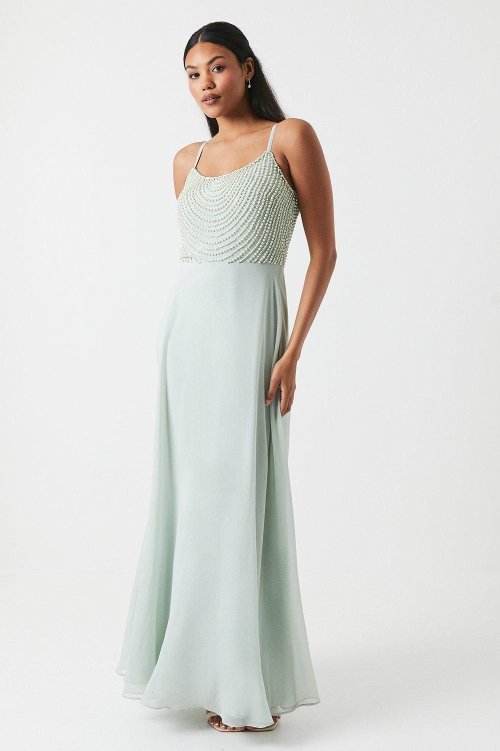 Coast Cowl Neck Pearl Georgette Maxi Bridesmaid Dress Sage image 1