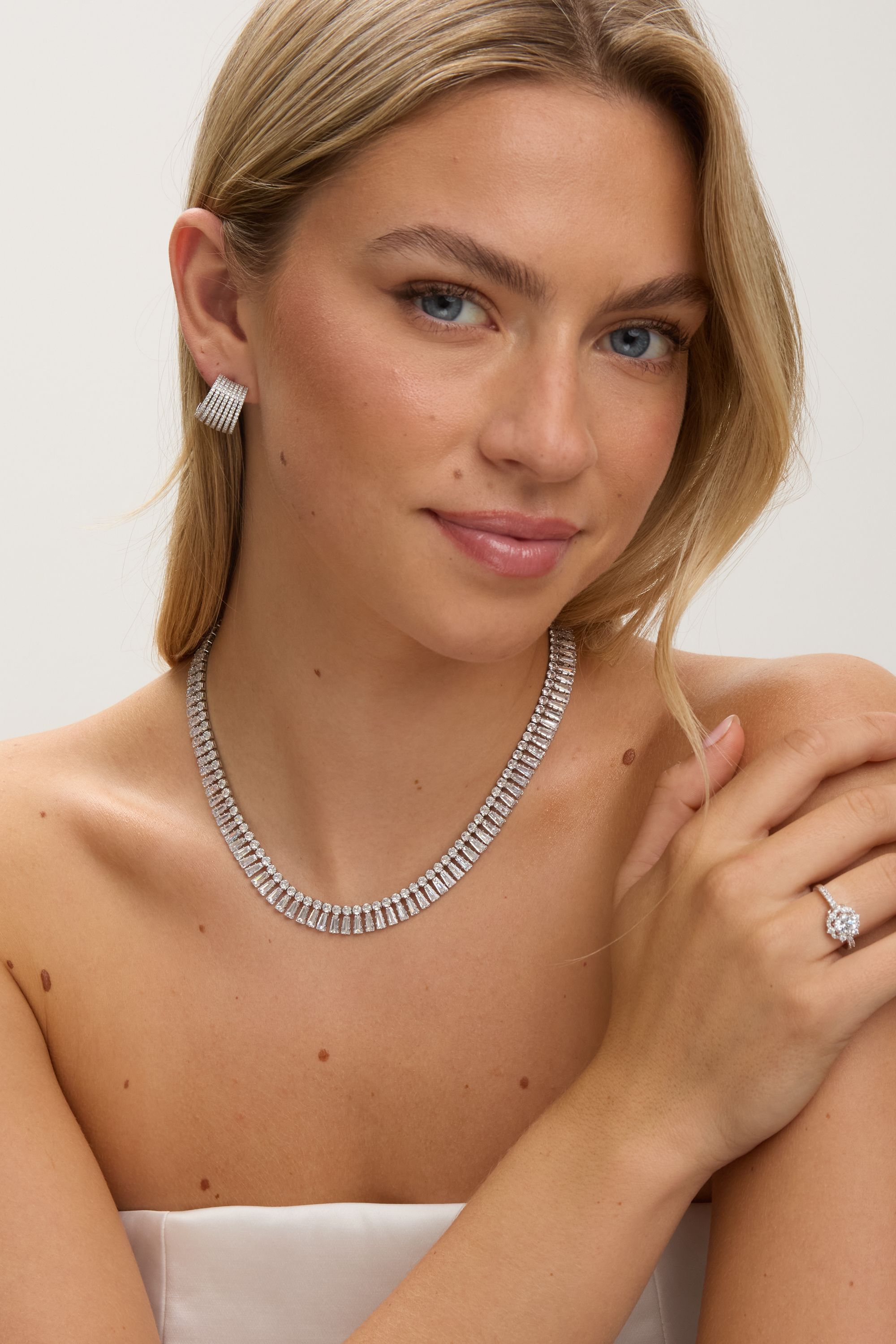 Jon Richard Rhodium Plated and Cubic Zirconia Multirow Hoop Earrings image 2