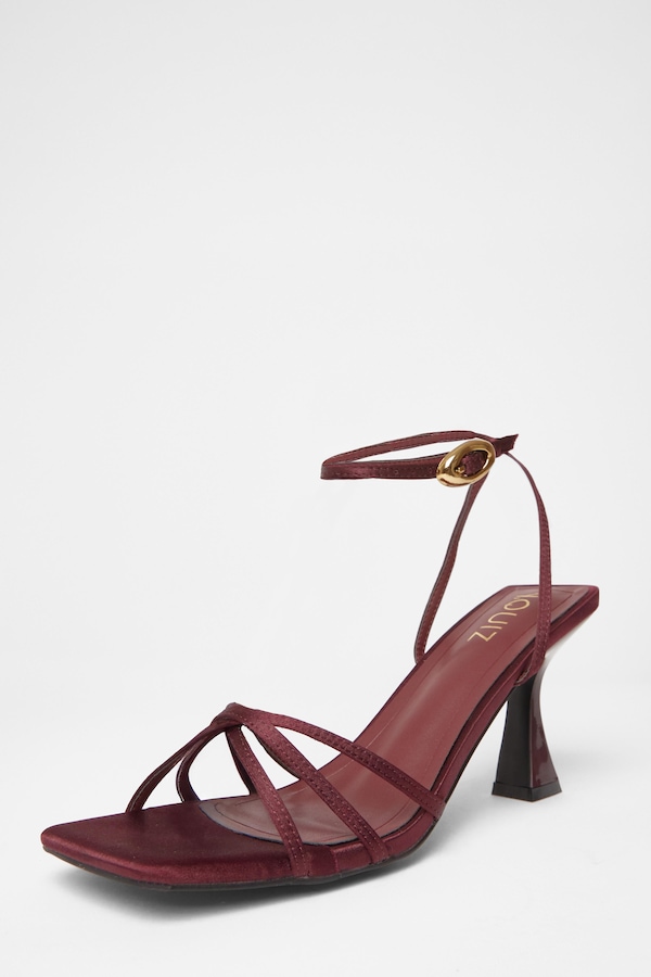 Quiz Burgundy Satin Strappy Flared Heels