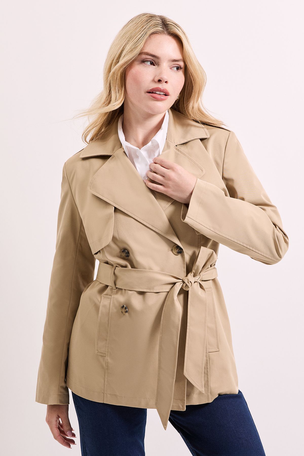 Dorothy Perkins Double Breasted Belted Trench Coat Stone image 2