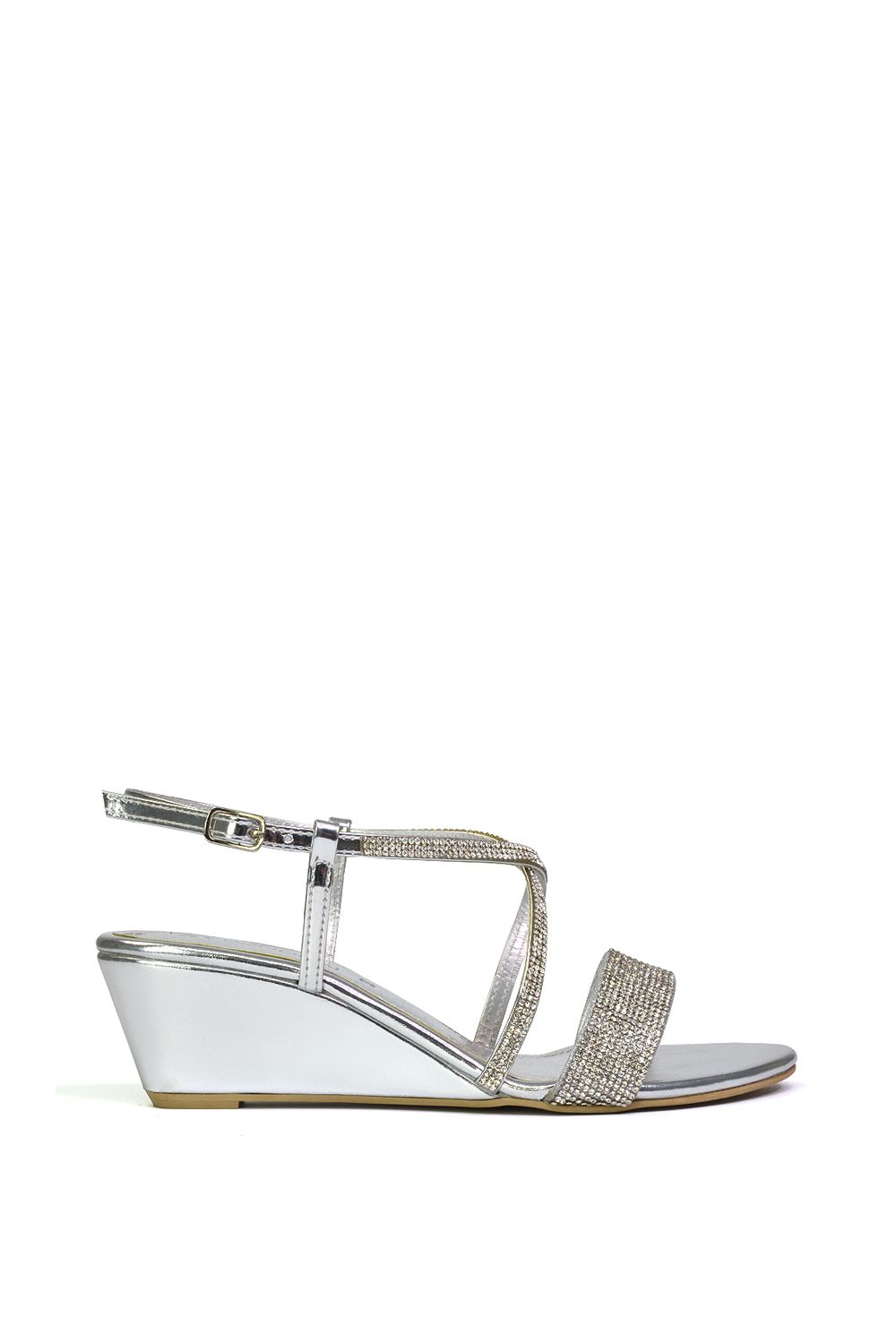 XY London 'Ocean' Sparkly Gem Crystal Diamante Ankle Strap Sandal Wedge Heels image 1