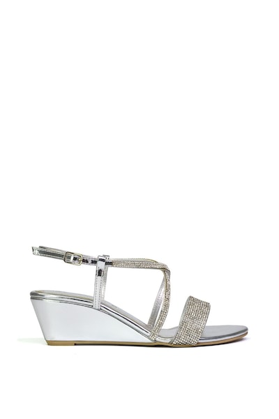 XY London 'Ocean' Sparkly Gem Crystal Diamante Ankle Strap Sandal Wedge Heels