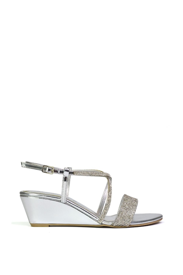 XY London 'Ocean' Sparkly Gem Crystal Diamante Ankle Strap Sandal Wedge Heels