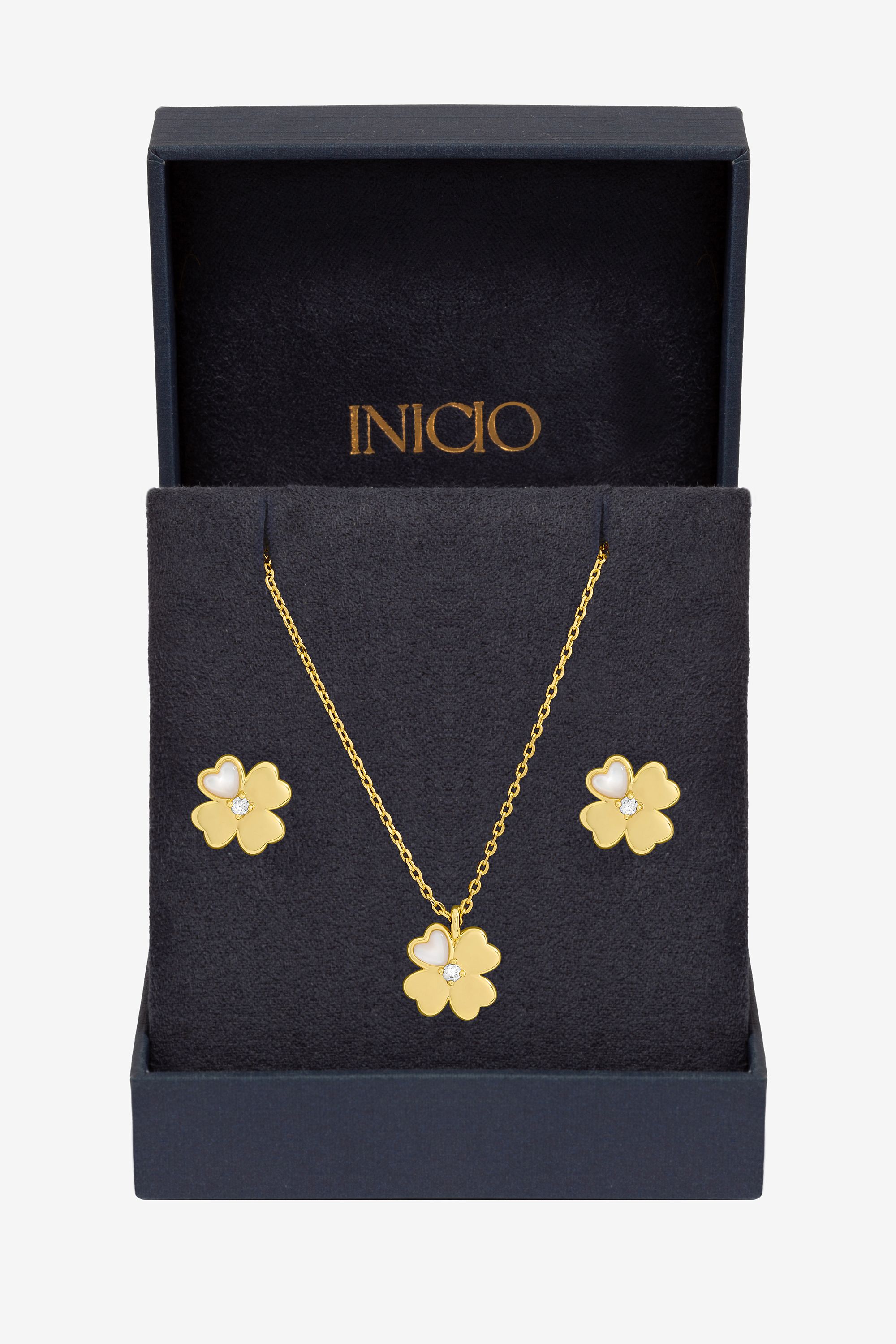 Inicio 14K Gold Plated and Cubic Zirconia Clover Set - Gift Box image 1