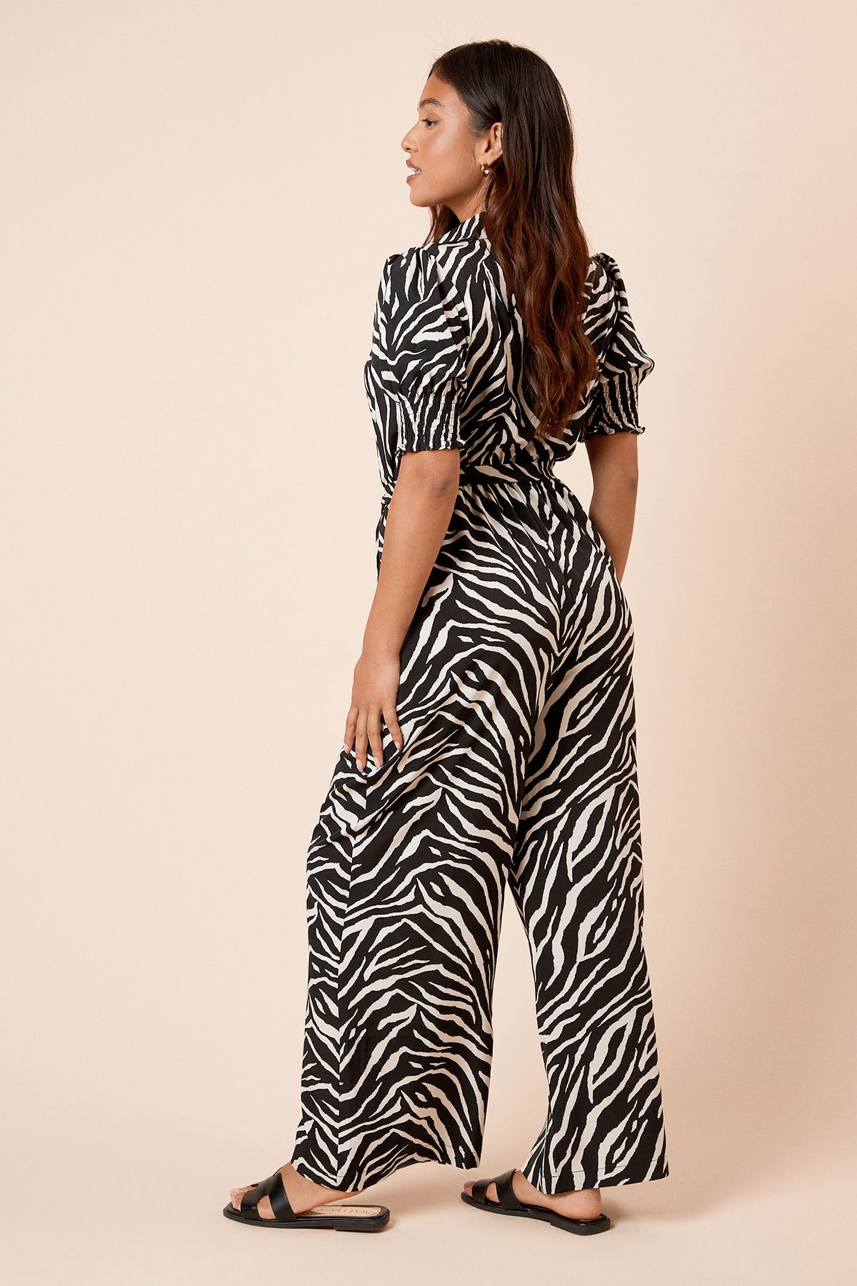 Dorothy Perkins Petite Wrap Front Puff Sleeve Jumpsuit Zebra image 3