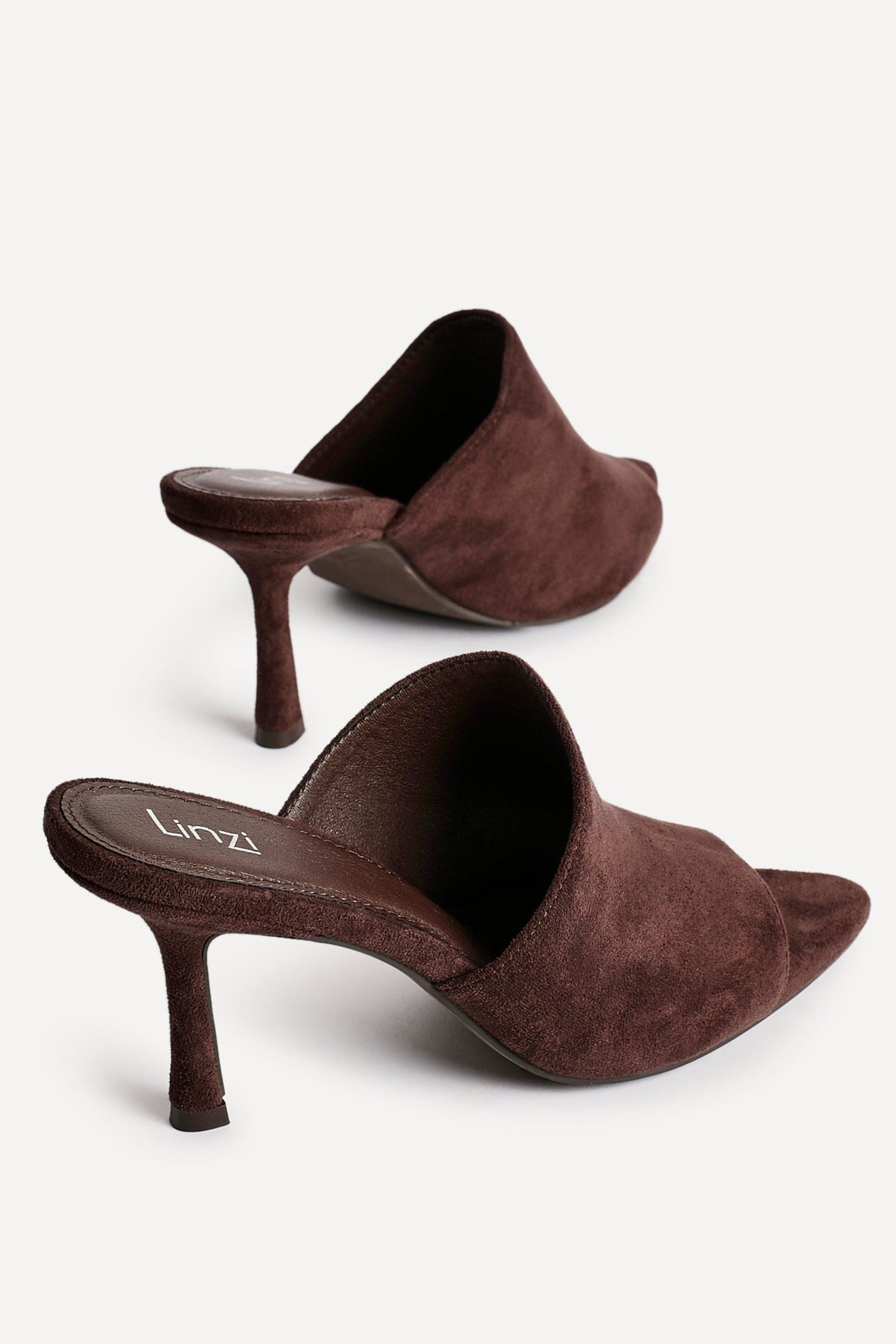 Linzi Monarch Brown Peep Toe Mule Heels image 5