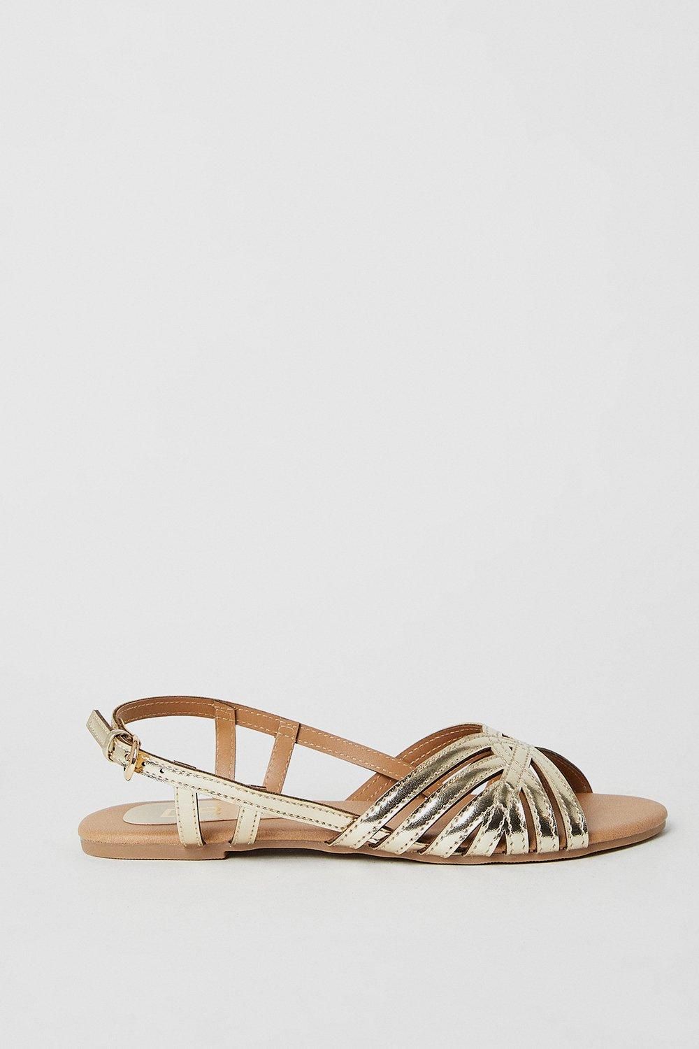 Dorothy Perkins Fiona Faux Leather Lattice Peep Toe Slingback Flat Sandals Gold image 2