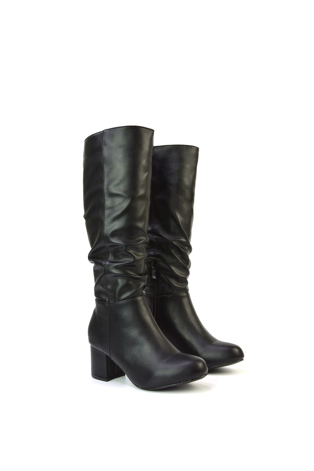 XY London 'Jackie' Ruched Mid Block High Heel Knee High Boots image 4