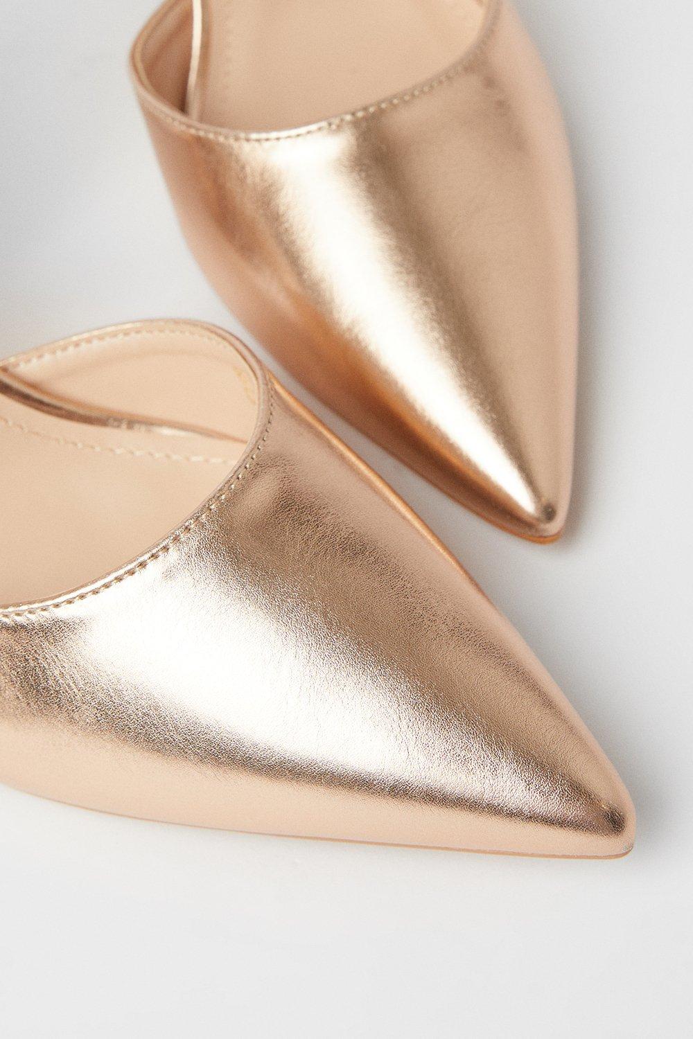 Coast Treat Faux Leather  Cross Strap Pointed Block Heel Court Shoes Rose Gold image 4