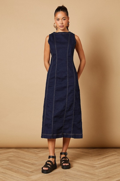 Oasis Sleeveless Denim Maxi Dress With Seam Detail Indigo
