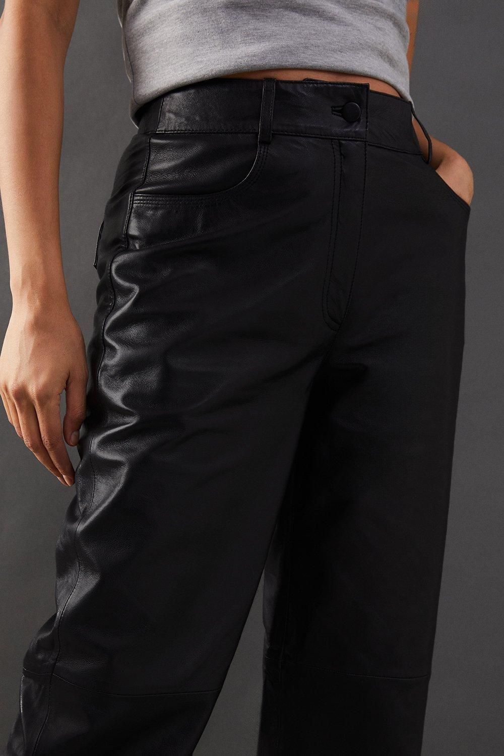 Warehouse Real Leather Wide Leg Trousers Black image 2