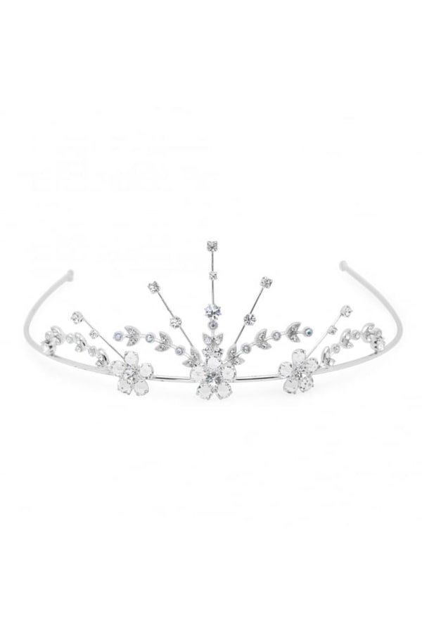 Jon Richard Silver Crystal Flower Statement Tiara - Gift Pouch