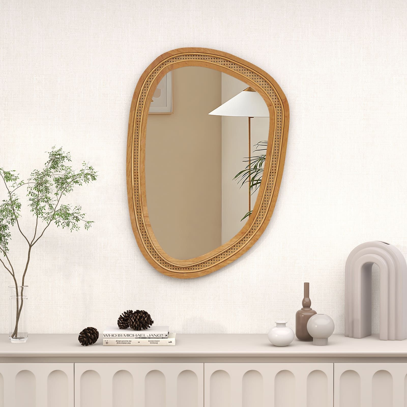 Gymax Irregular Wall Mirror PVC Rattan Decorative Vanity Mirror Boho Style image 5