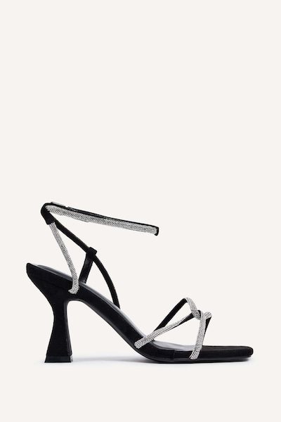 Linzi Entice Black Faux Suede Diamante Embellishes Strappy Heel