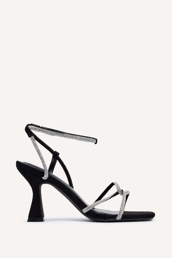 Linzi Entice Black Faux Suede Diamante Embellishes Strappy Heel