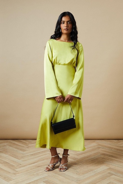 Oasis Occasion Satin Cowl Bias Midaxi Dress Chartreuse