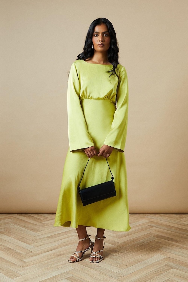 Oasis Occasion Satin Cowl Bias Midaxi Dress Chartreuse