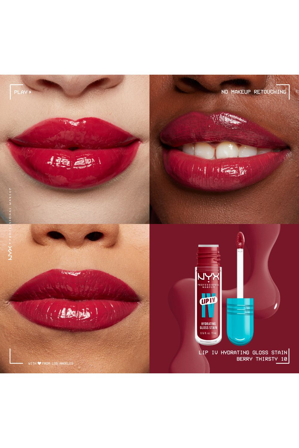 NYX Professional Makeup Lip IV Hydrating Gloss Stain, Lip Gloss 5ml Berry Thirsty image 4