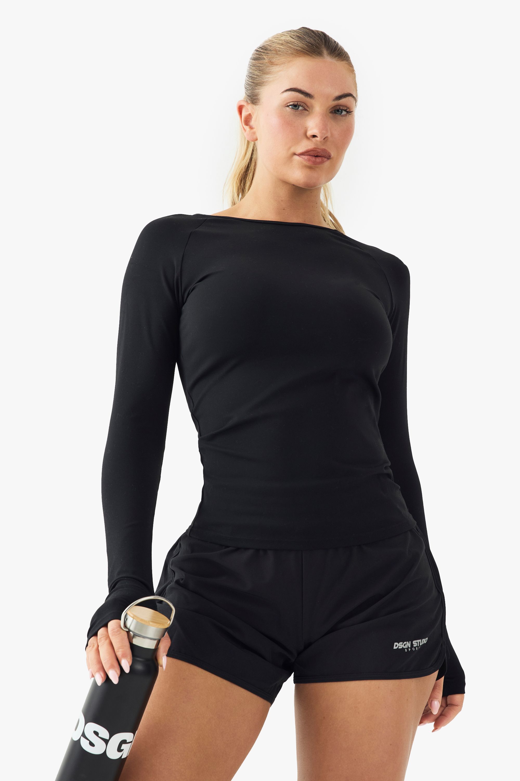 DSGN Studio DSGN Studio Sports Ultra Sculpt Seam Detail Long Sleeve Top Black
