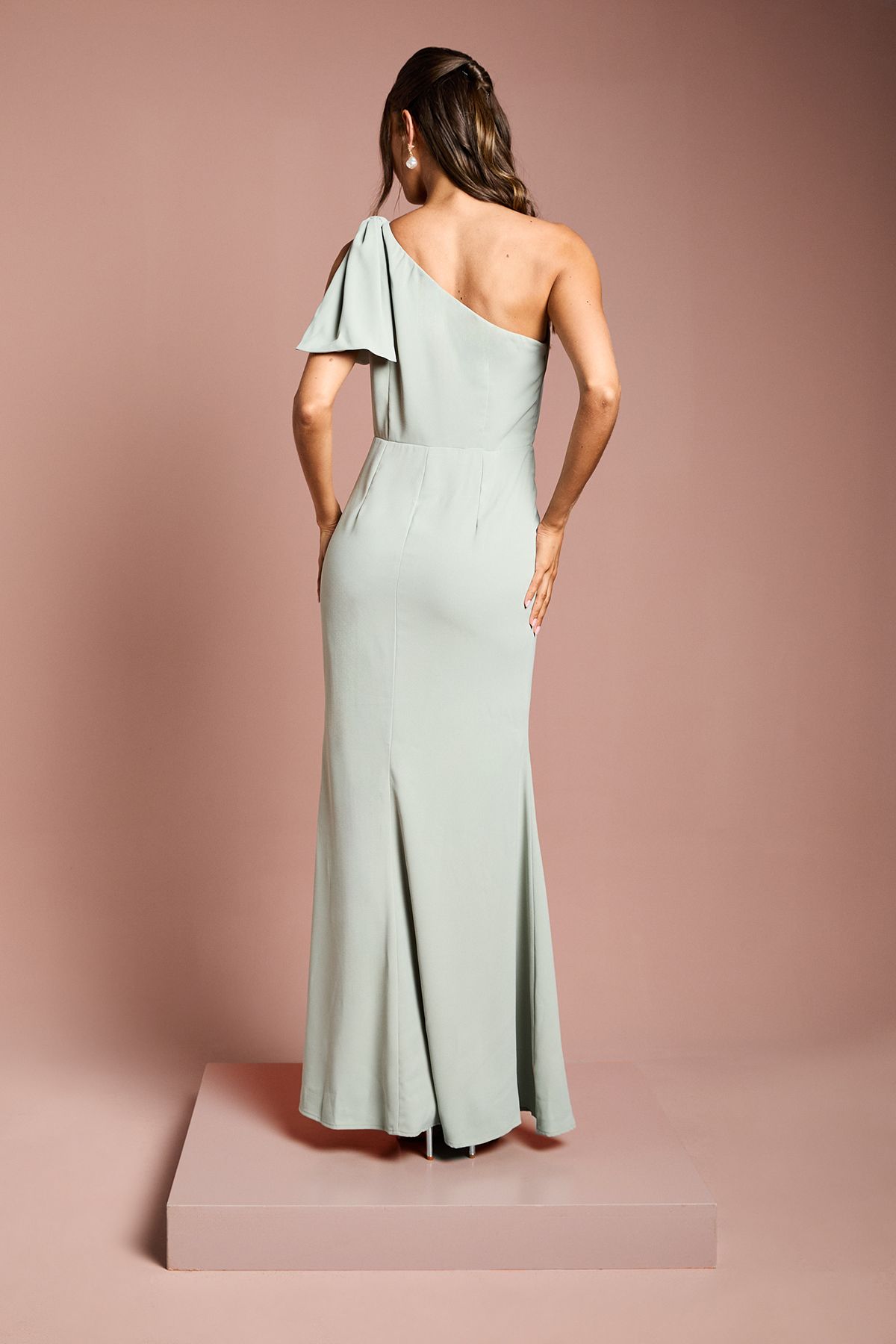 Coast Coast Honoured Bow One Shoulder Maxi Bridesmaid Dress Sage image 5