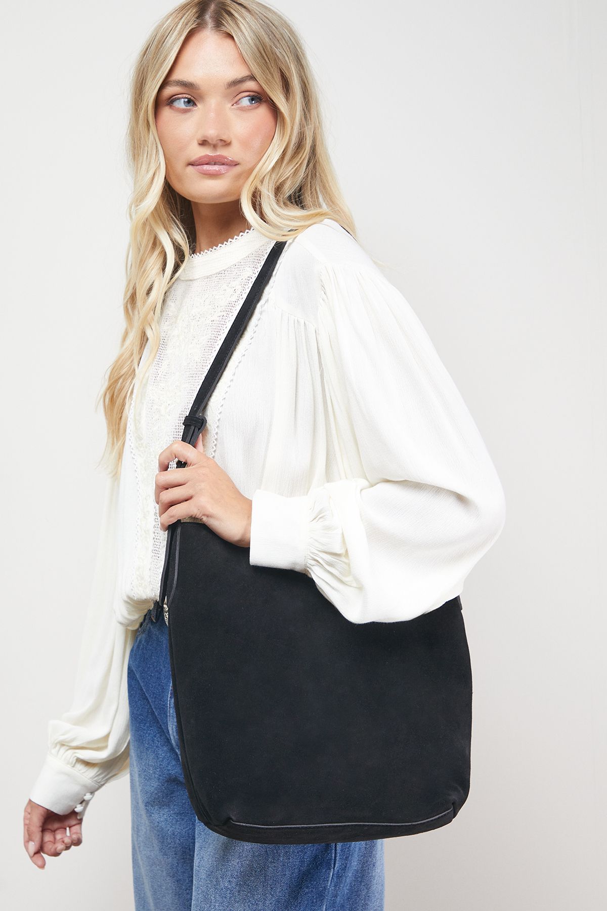 Oasis Lilah Suede Slouch Bag Black image 1