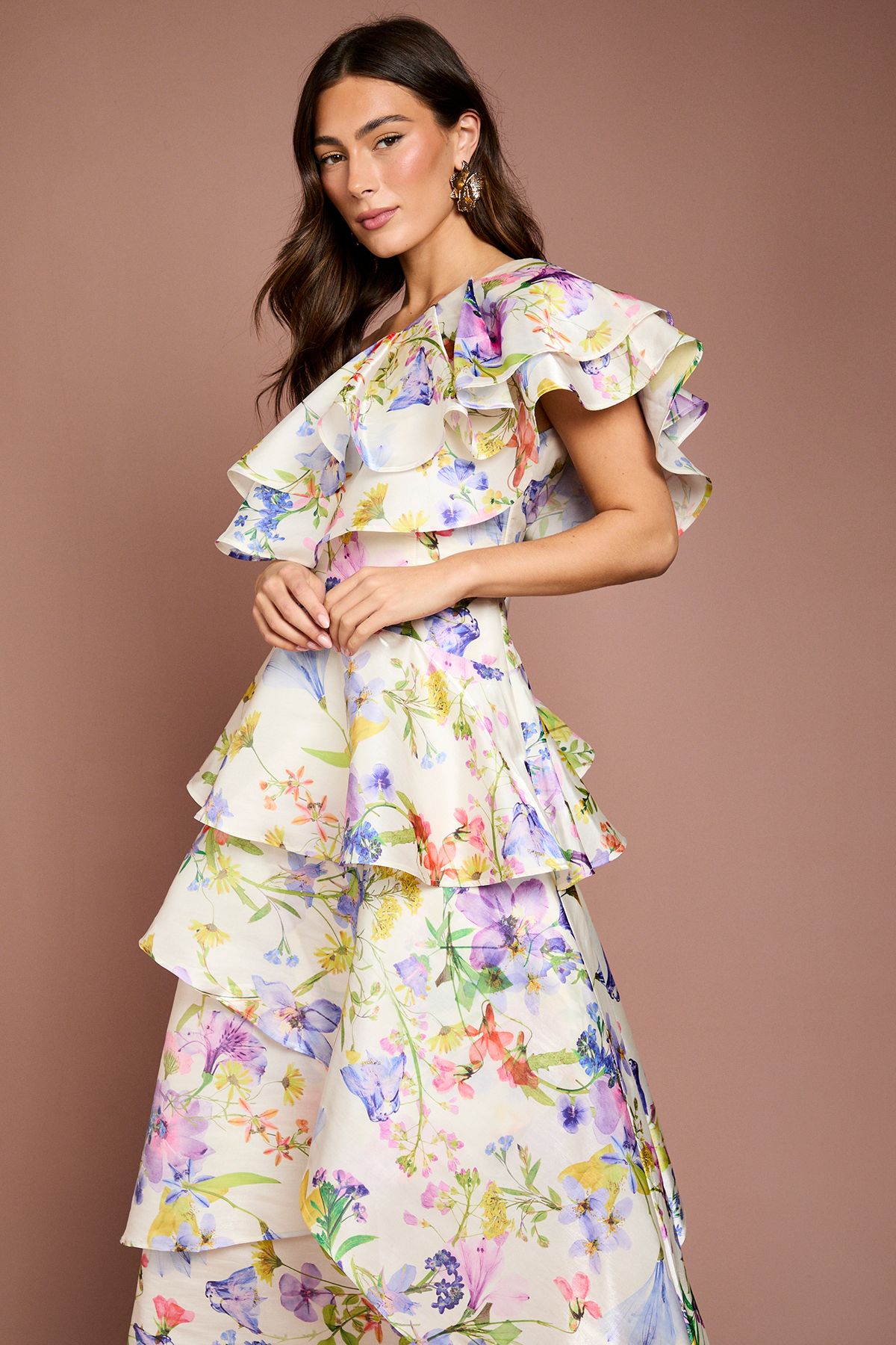 Coast Glossy Printed Frill One Shoulder Maxi Dress Multi image 2