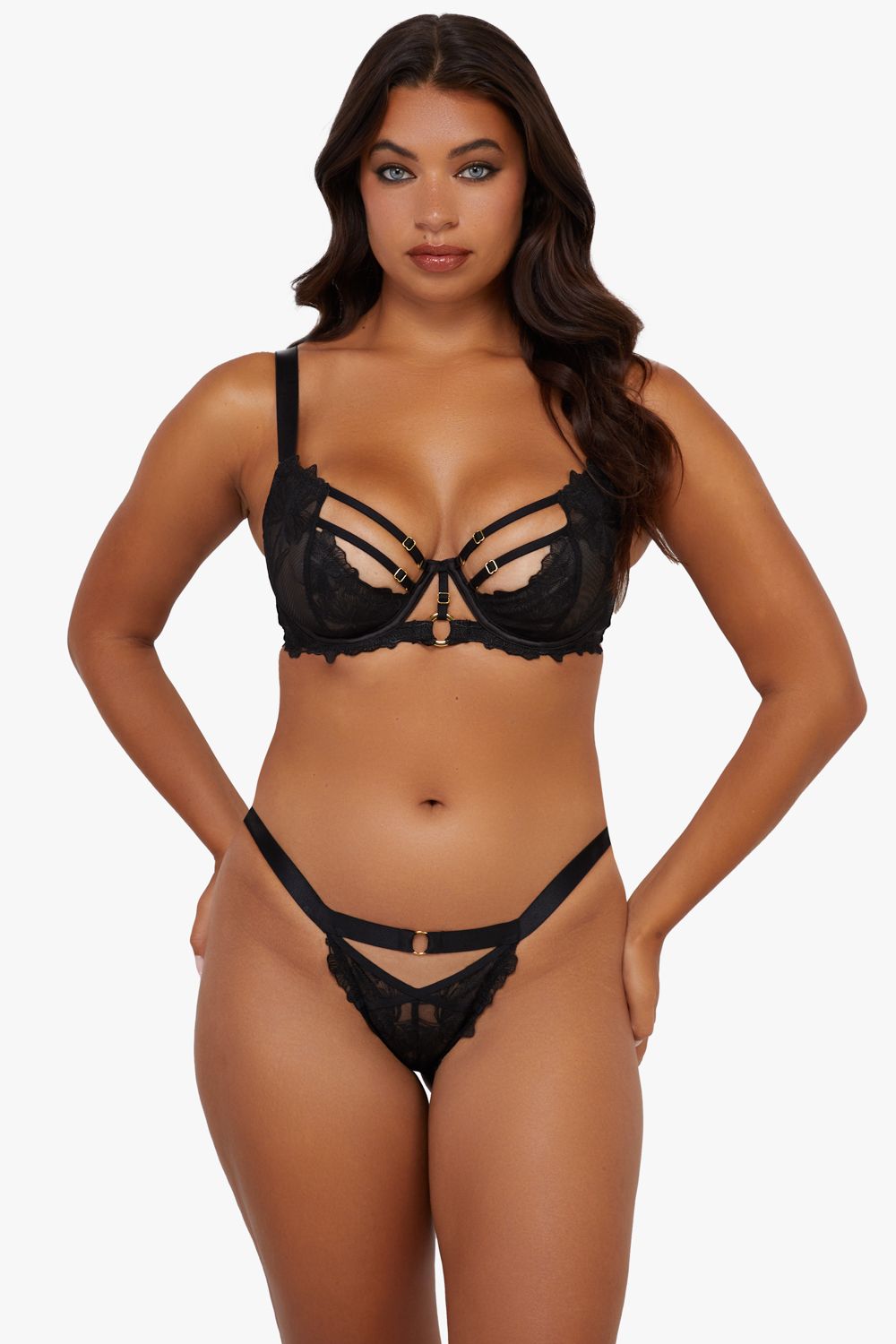 Playful Promises Eleanor Black Strappy Embroidery Balconette Bra image 2