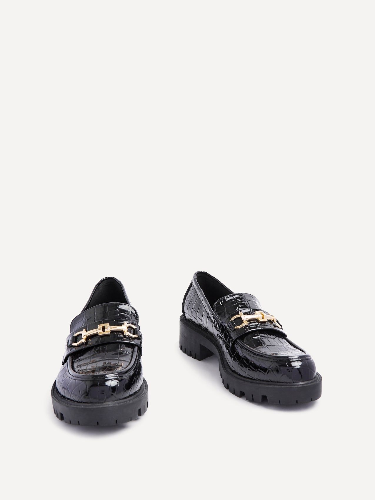 Linzi Aria Black Faux Croc Leather Chunky Sole Loafer image 3