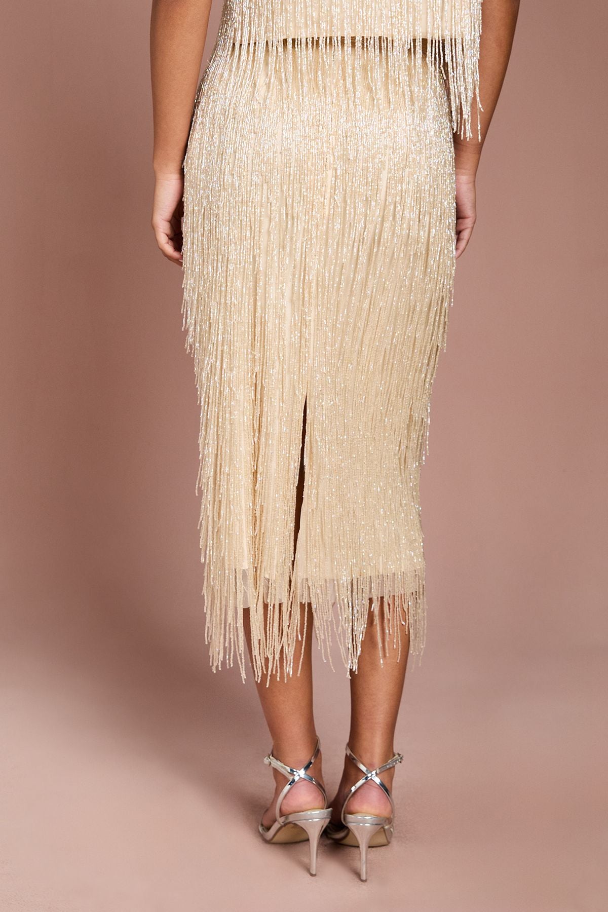 Coast Fringe Embellished Midi Skirt Champagne image 3