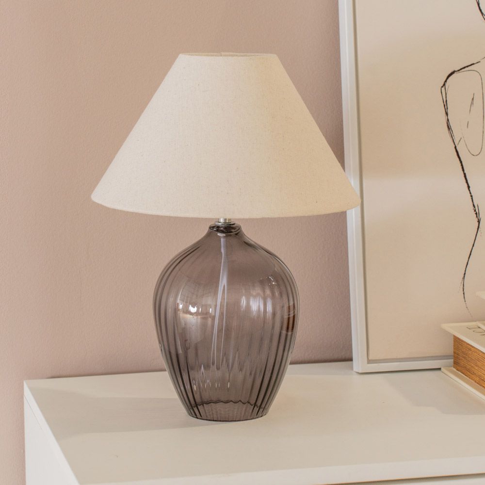ValueLights Olivet Grey Glass Table Lamp With Cream Tapered Shade image 1