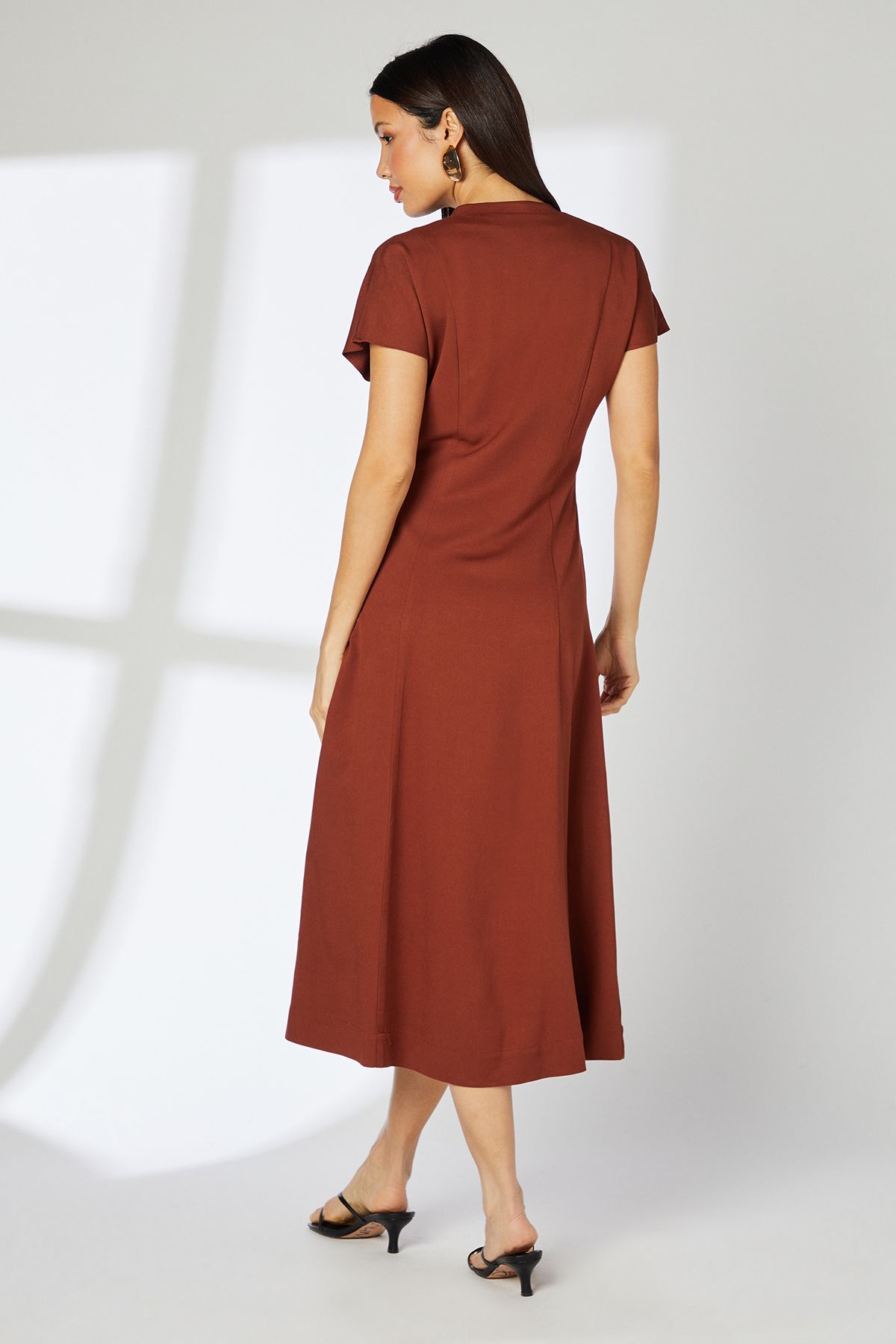 Principles Brown Seam Detail Viscose Midi Dress Chocolate image 4