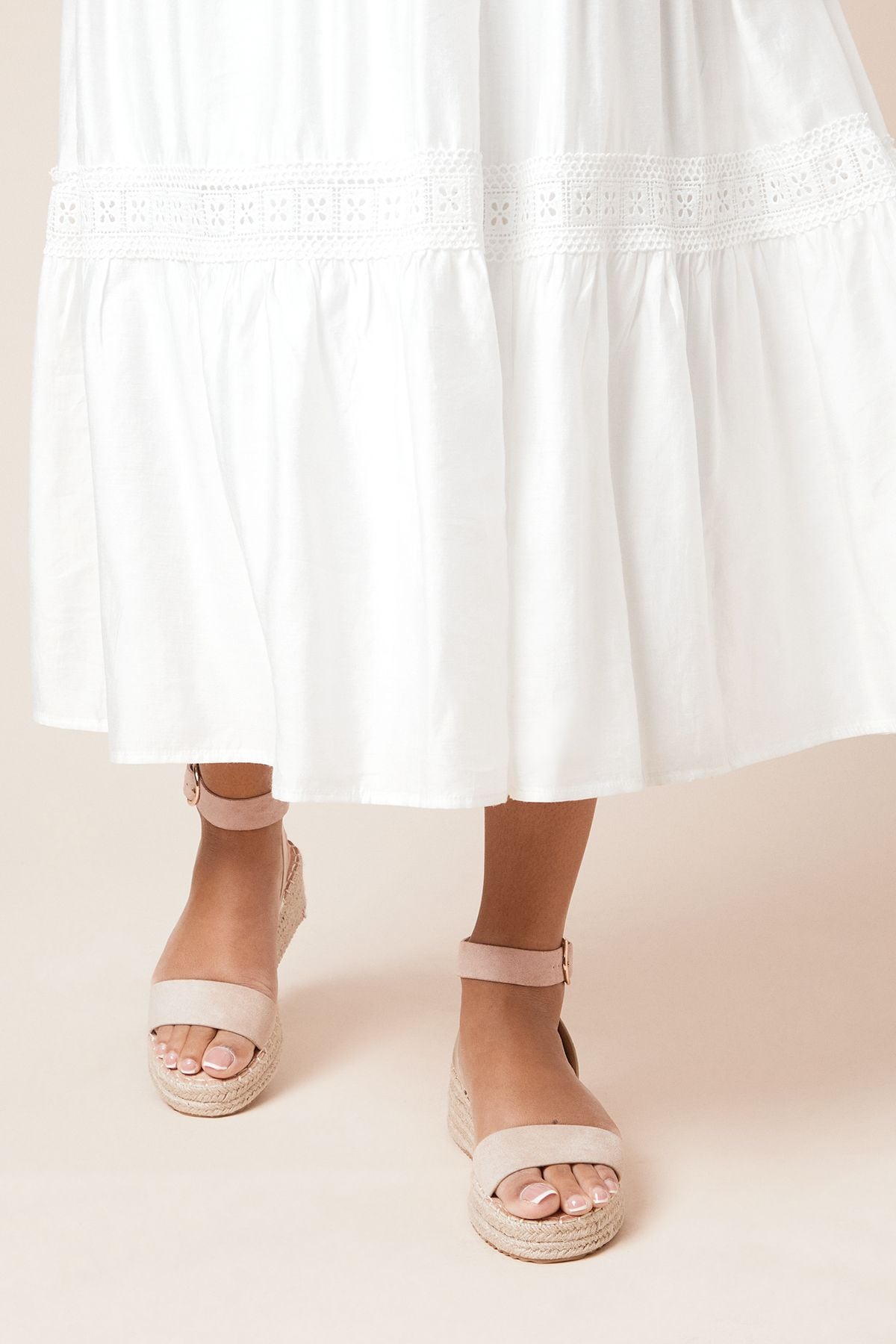 Dorothy Perkins Riva Woven Textile Ankle Strap Medium Espadrille Wedge Sandals Beige image 2