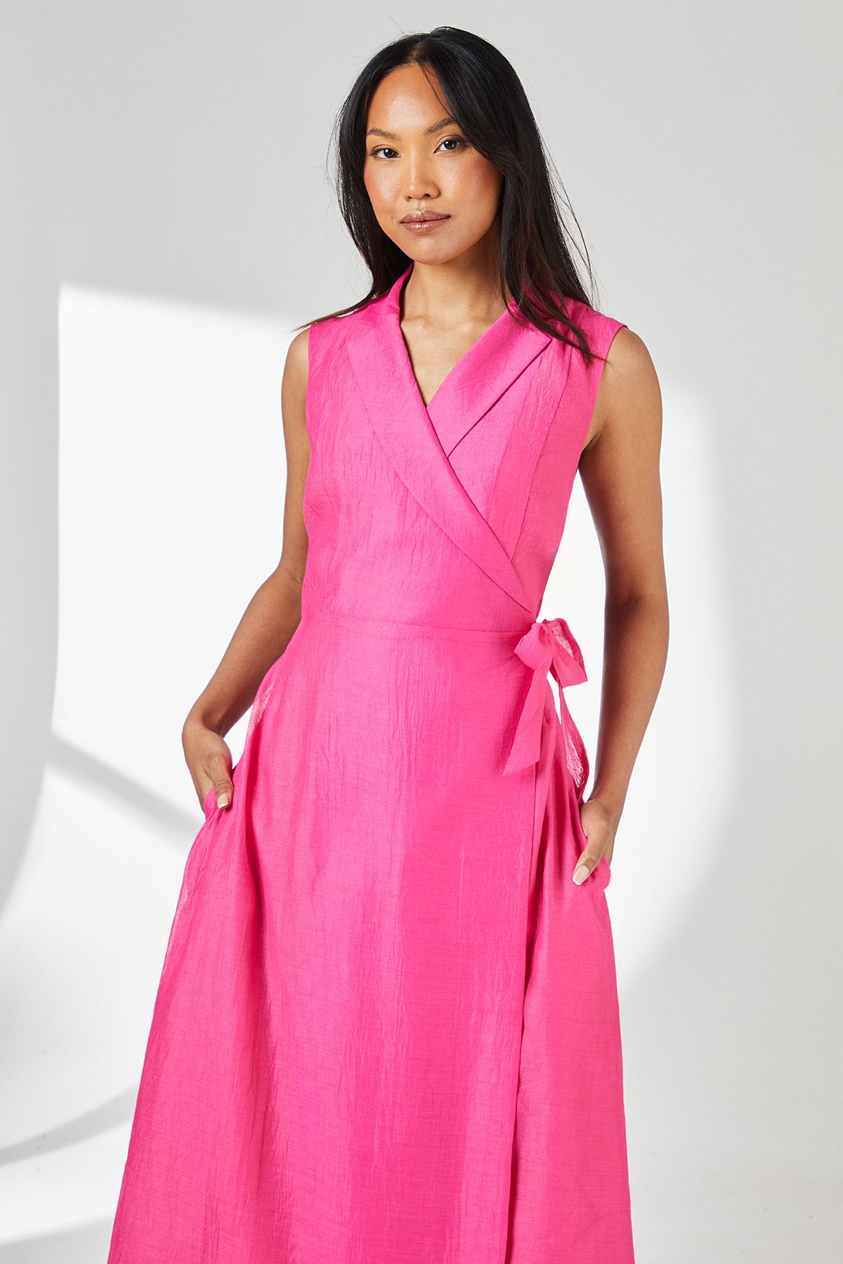Principles Pink Sleeveless Organza Wrap Shirt Dress Pink image 2